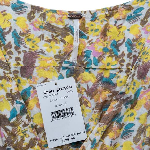 Free People Sz 6 Forget Me Not Dress Yellow Floral Print Mini Nwt - Picture 10 of 16